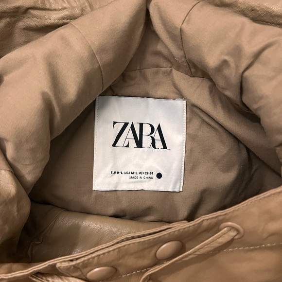 ZARA Limited Edition Faux Leather Jacket Outerwear Size M-L Caramel Tan Khaki - Picture 10 of 14